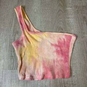 Tie-Dye One-Shoulder Ribbed Top